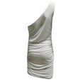 thumbnail image 5 of ClodeEU Ladies Slanted One Shoulder Sleeveless Solid Color Pleated Hip Mini Dress (White 8(L)), 5 of 6