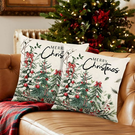 Christmas Pillow Cover Polyester Holiday Decorative Cushion Case for Sofa Living Room Bedroom Festive Home Decor(A)