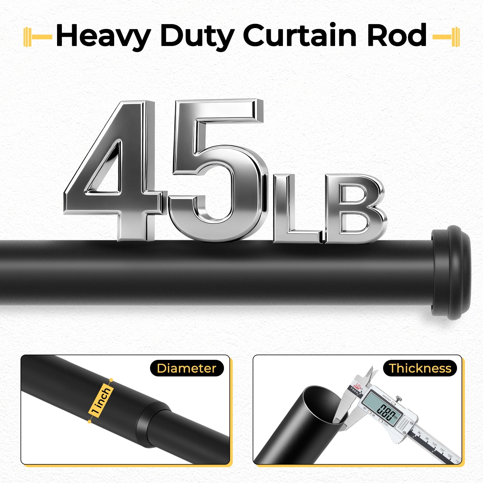 1" Rust-Resistant Curtain Rod,Black Curtain Rods for Windows 72" to 144", End Indoor/Outdoor Single Curtain Rod
