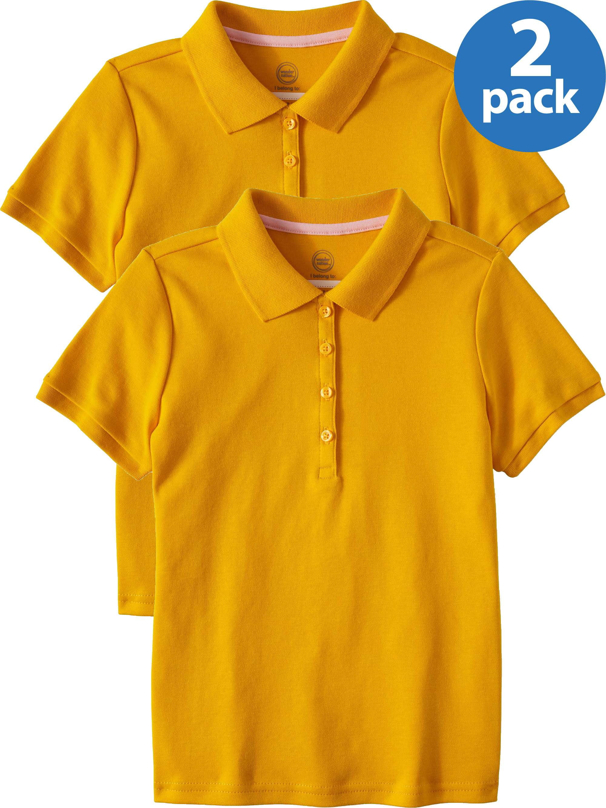 Wonder Nation Girls School Uniform Short Sleeve Interlock Polo Shirt, 2
