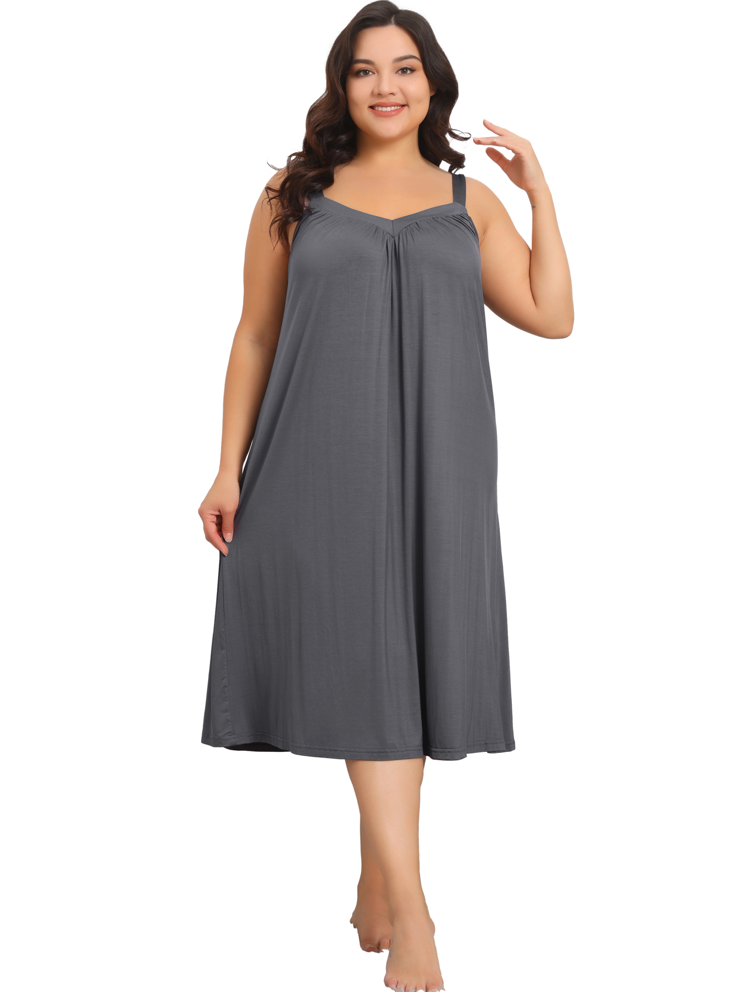 DARING DIVA Women's Plus Size V Neck Sleeveless Spaghetti Strap Nightgown 3X Grey