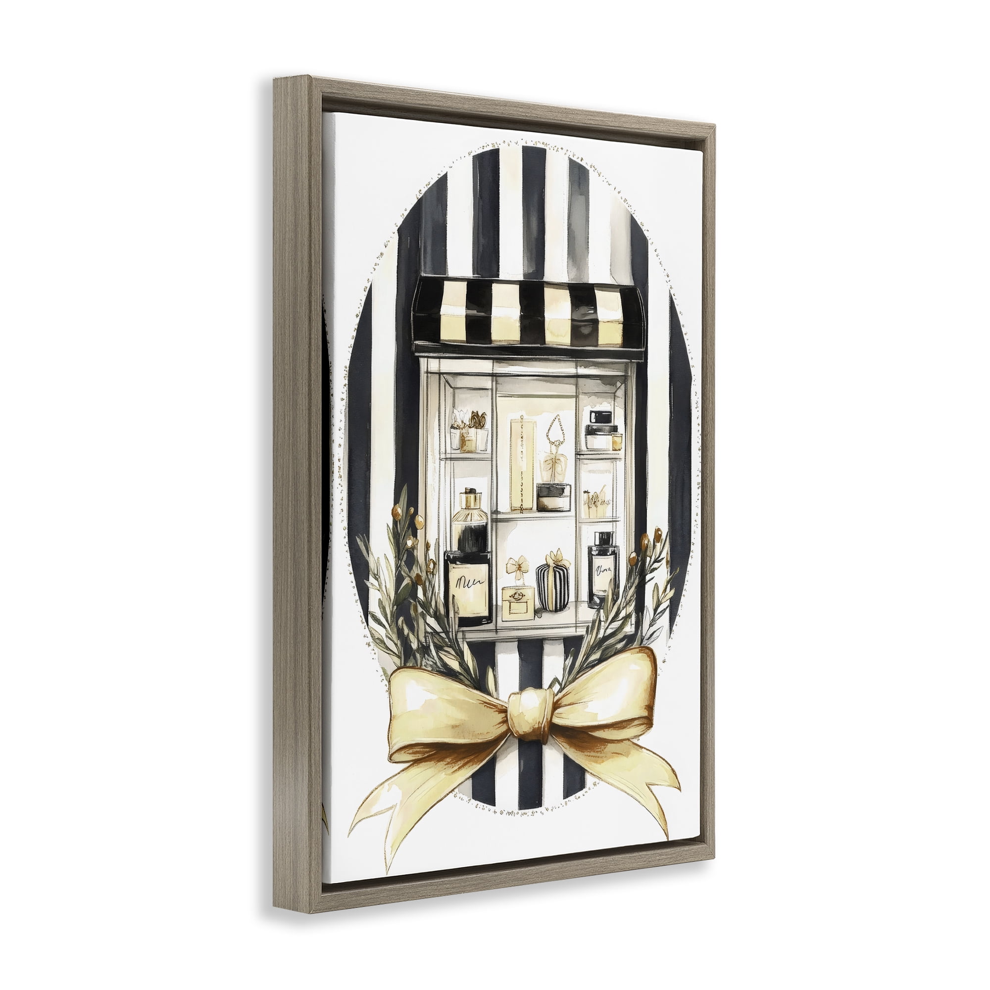 Stupell Industries Maison Perfume Window Display Brown Framed Floater Canvas Wall Art, design by Petal Prints Design