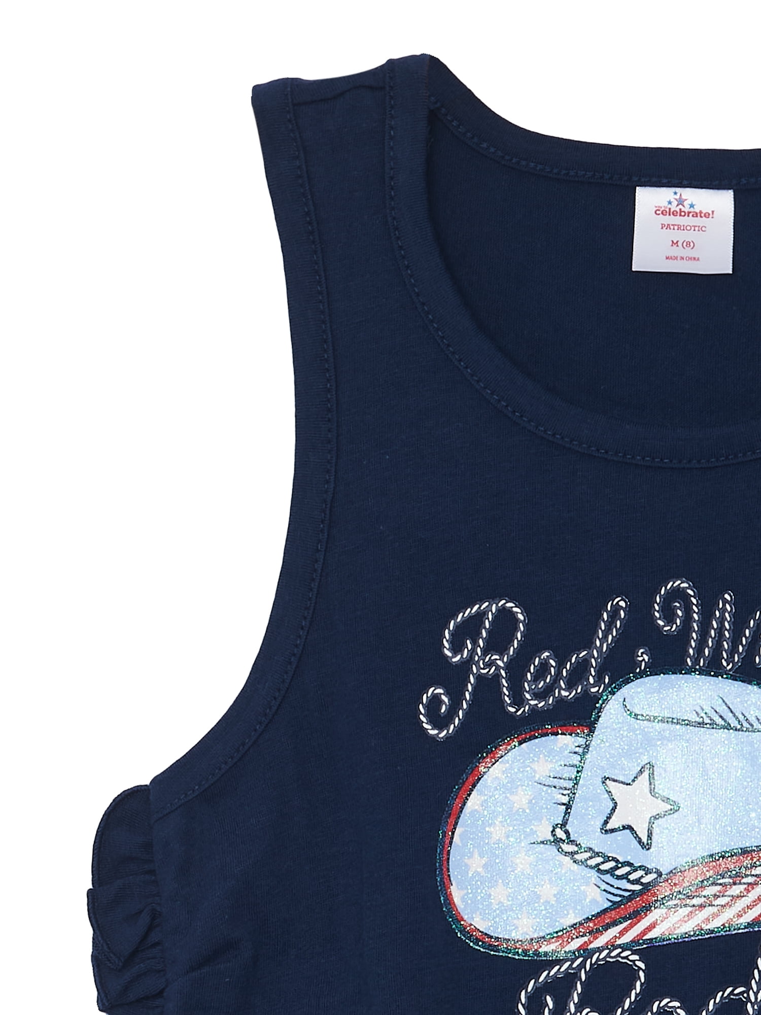 Way to Celebrate Girls Patriotic Americana Cinched Tank and Flutter Short Set, 2-Piece, Sizes 4-18