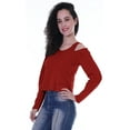 thumbnail image 3 of Moomaya Womens Cold Shoulder Short Top Solid Full Sleeves Summer Tee Tops, 3 of 7