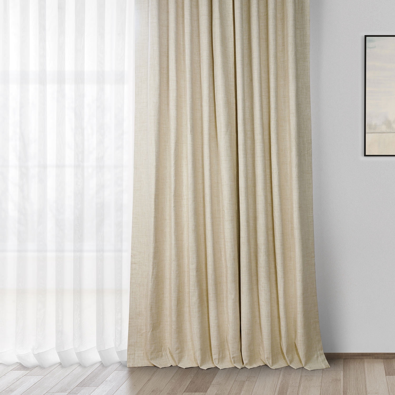 Natural Light Beige Vintage Thermal Cross Linen Weave Blackout Curtain (1 Panel), Natural Light Beige, 50W X 108L