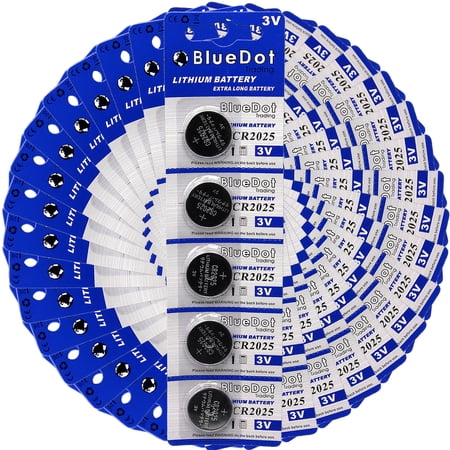 BlueDot Trading CR2025 (also known as CR5003LC) Lithium Manganese Dioxide (Li-MnO2) Button Coin Cell Batteries - 100 Pack