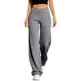 thumbnail image 3 of Bloomae Wide Leg Pants for Women Loose Yoga Pants with Pockets Petite/Regular/Tall Stretch Casual Stretch Crossover High Waist Lounge Trousers Gray L, 3 of 10