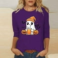 thumbnail image 2 of Enjoytime Halloween Tops for Women Trendy Printed 3/4 Sleeve Round Neck Shirts Cute Ghost Graphic Plus Size Blouses, 2 of 4