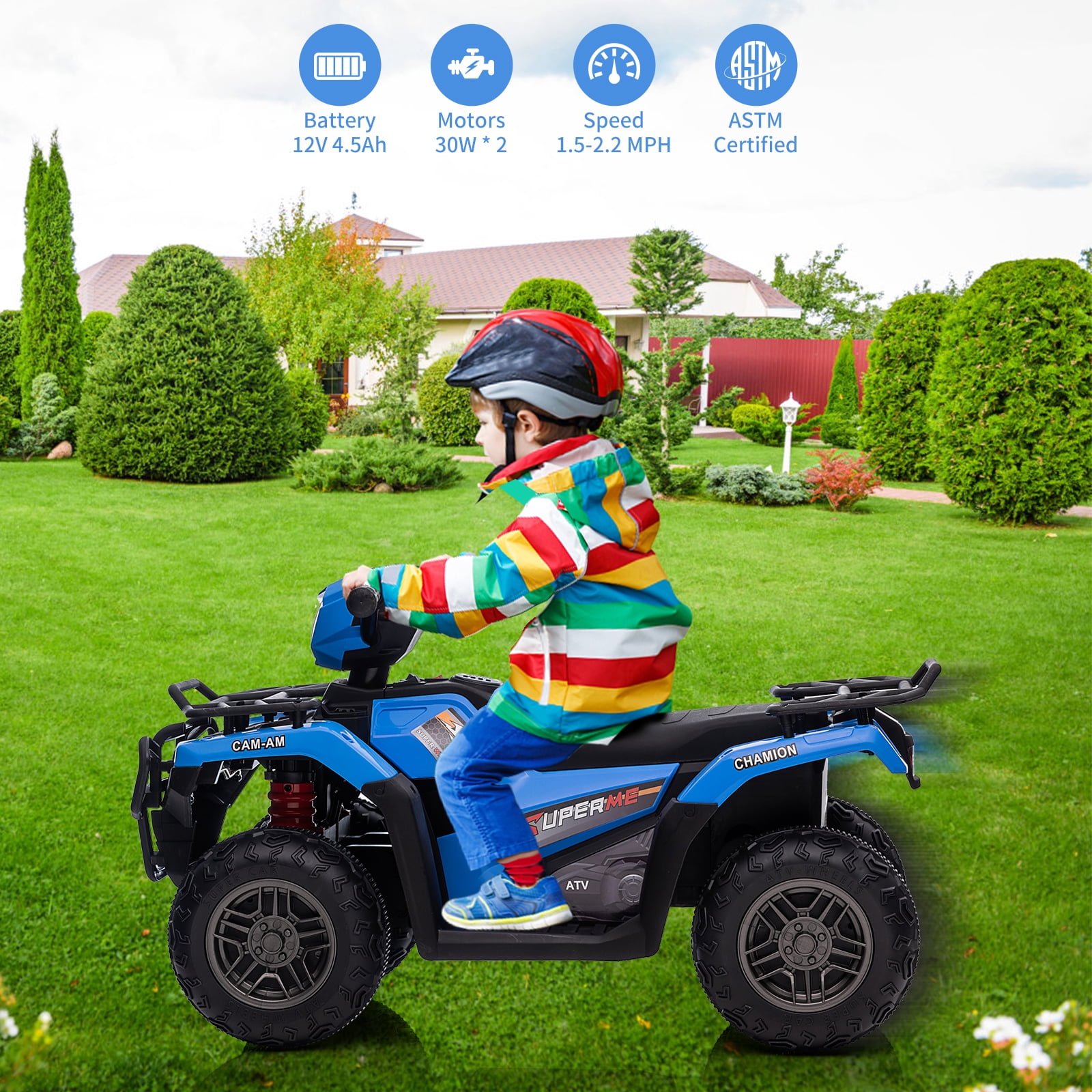 Accreate 12V Kids Ride on ATV, Battery-Operated 4 Wheeler for Ages 3-6 with Led Lights, High/Low Speed Settings, Music, USB Connectivity, forward & Backward Motion - Ride-On Quad for Boys&Girls
