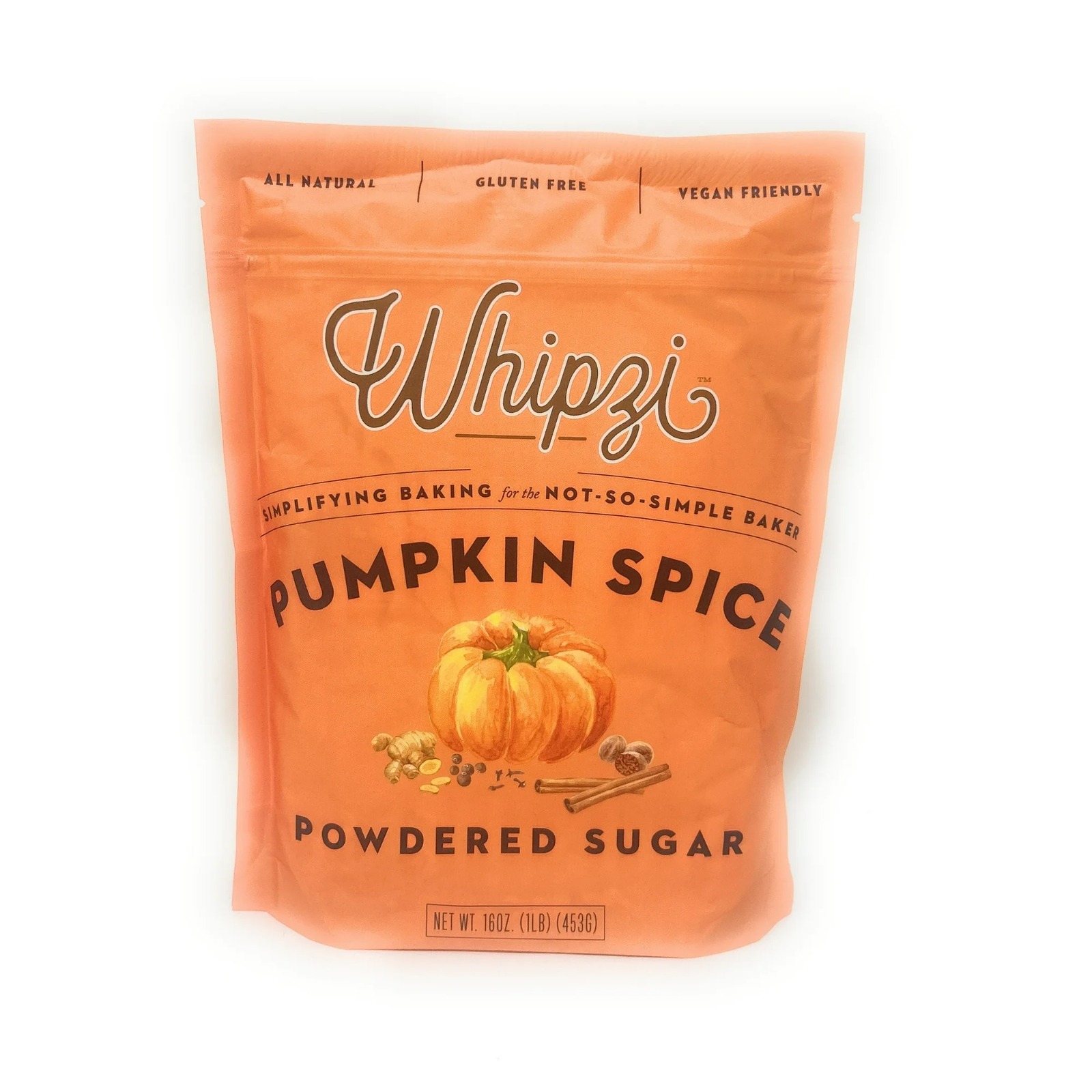 Whipzi Pumpkin Spice Flavored Powdered Sugar 16 oz Bag (2 Pack)
