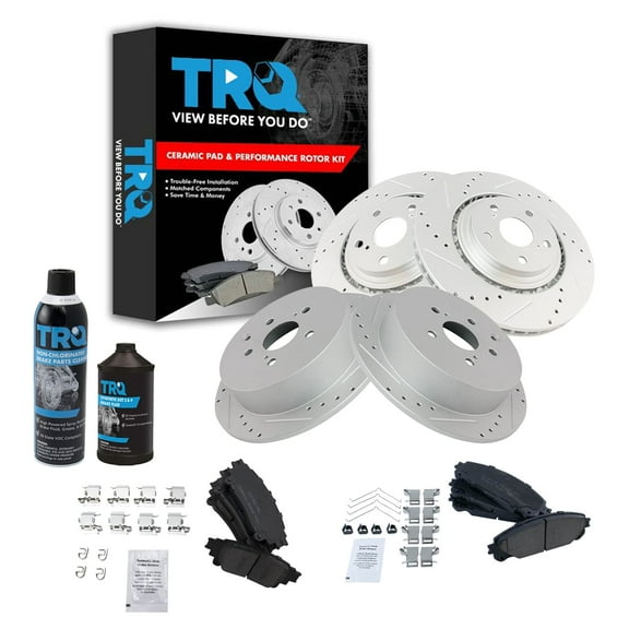 TRQ Front Rear Ceramic Brake Pad Performance Coated Rotor Kit w/Chemicals BKA15677