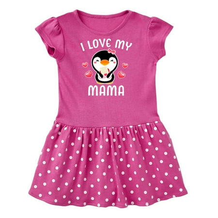 

Inktastic I Love My Mama with Cute Penguin and Hearts Gift Baby Girl Dress