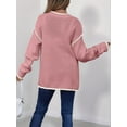 thumbnail image 4 of Women Crewneck Sweaters Long Sleeve Knit Pullover Sweater Casual Fall Tops Pink L, 4 of 8