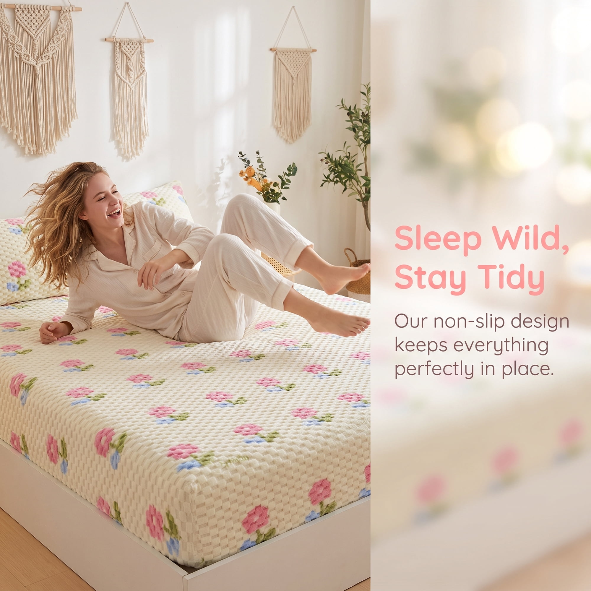 Unique Bargains Fitted Sheet Polyester Anti Wrinkle Soft Bedding 78.0"x79.9" Pink/Yellow
