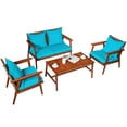 thumbnail image 4 of Barara King Outdoor Collection Set, Patio Conversation Table Chair Set, 4 Piece Acacia Wood Patio Rattan Furniture Set-Turquoise, 4 of 5