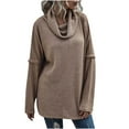 thumbnail image 1 of IROINID Women's Cowl Neck Pullover Sweater Solid Color Comfy Mid-Length Long Sleeve Split Knit Sweater, 1 of 6