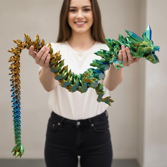 48.82 inch Super Large 3D Printed Crystal Dragon,Movable mouth,Flexible Joint Animal lacertid Figurines, Home Office Decor,Fidget Toy for Adults Teens Boy Festival Gifts ,Executive Desk Toy (GREEN)