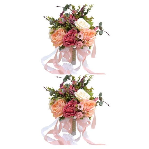Ramo de flores artificiales Inteprter para boda Decoración Rosa 2Conjunto