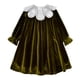 thumbnail image 1 of Odeerbi Niñas Peter Pan Cuello Terciopelo Vestidos Otoño Invierno Vintage Princesa Vestido Niños Color Sólido Dulce Manga Larga Vestido, 1 of 4