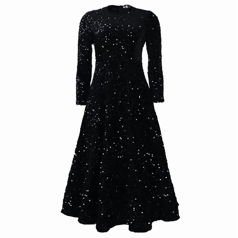plus size black sequin maxi dress Women'S Sequin Plus Size Long Sleeve A-Line Flared Party Cocktail Sparkle  Glitter Evening Shiny Maxi Dress Black XXL
