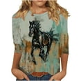 thumbnail image 2 of Delliss Women's Western Horse T-Shirts Casual Horse Riding Horse Graphic Tee Summer Short Sleeve Tops, 2 of 5