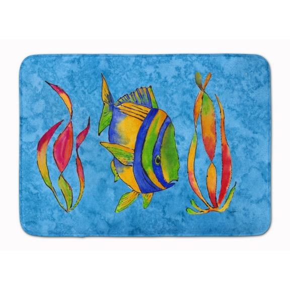 Troical Fish and Seaweed on Blue Machine Washable Memory Foam Mat
