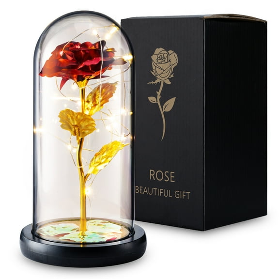Fohil Red Flower Light Gifts for Mom Wife Grandma, Preserved Red Rose Flower with LED Lights, Romantic Gifts for Her Valentine's Day Mother's Day Wedding Christmas Anniversary Birthday