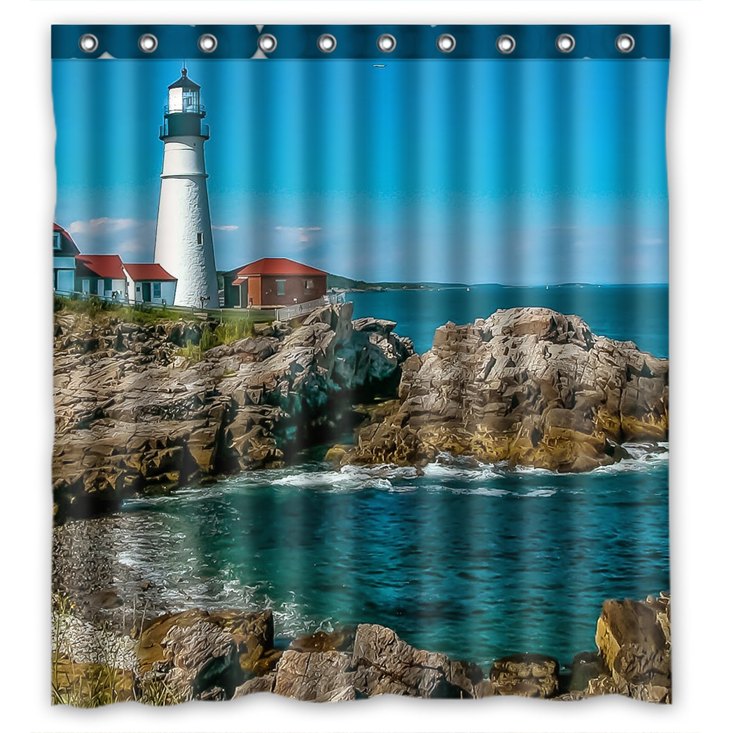 YKCG Lighthouse Ocean Waterproof Fabric Bathroom Shower Curtain 66x72