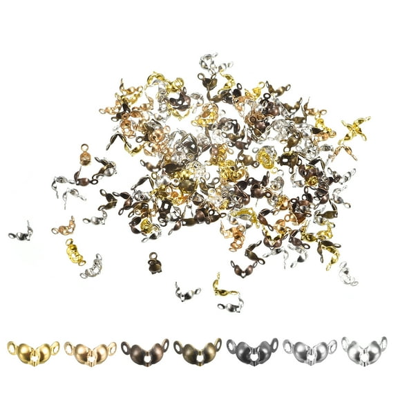 Uxcell 200 Pack Metal Open Bead Tip Knot Covers Calotte End Cap Multicolor