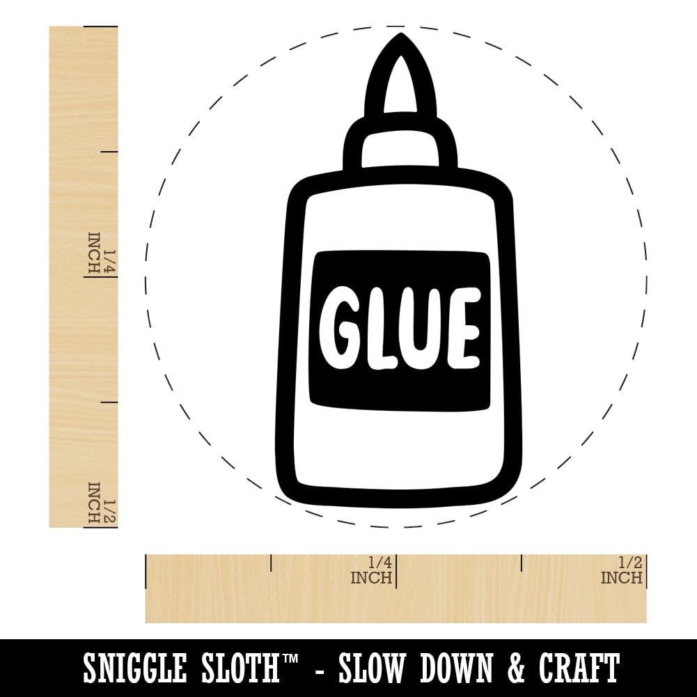 Glue Bottle Arts Crafts School Self-Inking Rubber Stamp Ink Stamper - Brown Ink - Mini 1/2 Inch