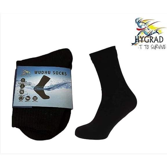 HYGRAD BUILT TO SURVIVE 100% Waterproof Outdoor Socks Insulated Thermal Winter Outdoor Activity And Wudhu Socks, Wipe Over Ablution Sharia Compliant (US, Alpha, Large, Regular, Tall, Standard, Black)