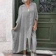 thumbnail image 2 of Elainilye Fashion Dresses for Women 2024 Plus Size Summer Casual Loose Turn-down Collar Slit Solid Long Sleeve Long Dresses,Gray, 2 of 6