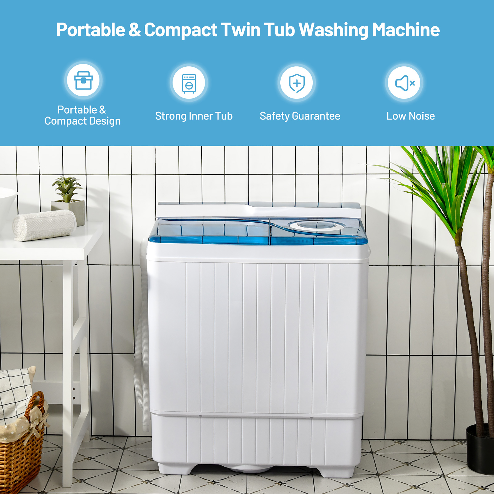 Costway 26lbs Portable Semi-automatic Washing Machine W/Built-in Drain Pump Blue - image 2 of 10