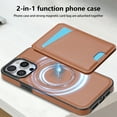thumbnail image 2 of For iPhone 16 Pro Magnetic Detachable Wallet Case,With Kickstand,Compatible With Magsafe,With Card Slots Flip PU Leather Protective Shockproof Anti-fall Thin Fit Phone Case,Brown, 2 of 10