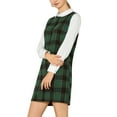 thumbnail image 4 of DARING DIVA Plaid Peter Pan Collar Long Sleeve Check Shift Dress S Green, 4 of 7