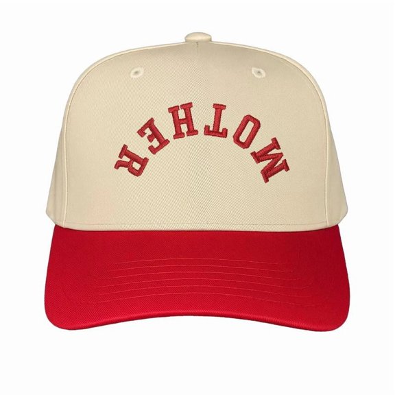 MOTHER Retro Style Reversed Hat, Two-Tone Trucker Cap with Red Embroidery, Fun and Quirky Snapback for Fashion-Forward Moms, Comfortable and Adjustable, Ideal for Casual Outfits or Photoshoots
