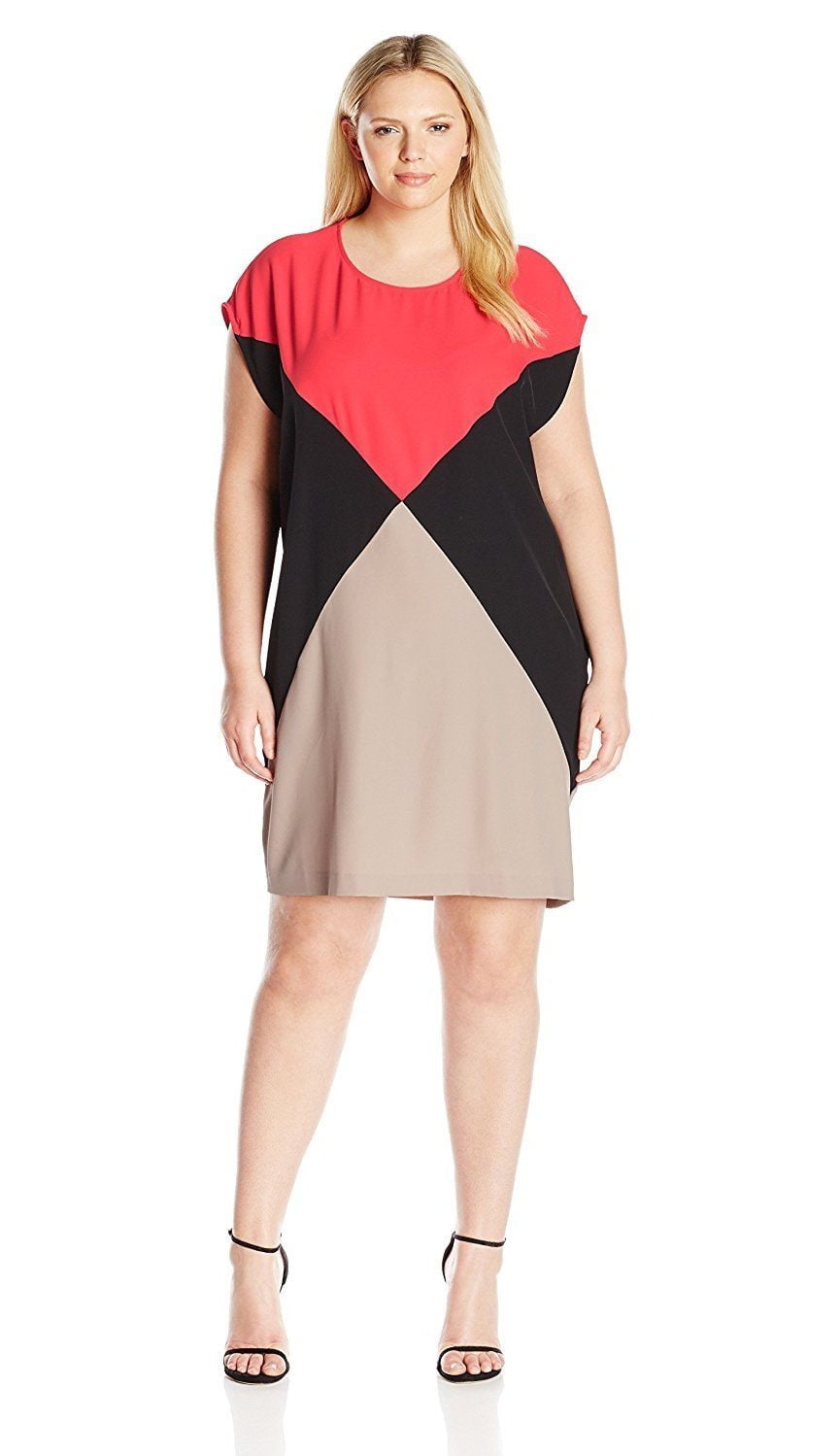 Calvin Klein - New 2676-2 Calvin Klein Women's Plus Size ColorBlock CapSleeve Dress, Multi 22W 