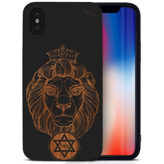 Case Yard Wooden Case for iPhone-XS-Max Soft TPU Silicone cover Slim Fit Shockproof Wood Protective Phone Cover for Girls Boys Men and Women Supports Wireless Charging Lion of Judah Design