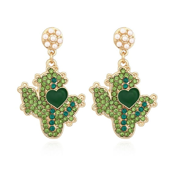 LongcreekX Cactus Earrings for Women, Cute Cactus Statement Earrings, Green Cactus Plant Dangle Earrings Hypoallergenic, Tropical Tree Flower Drop Earrings, Pearl Heart Cactus Bohemian Earrings Studs