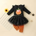 thumbnail image 2 of KPOPLK Hallowmas Toddler Kids Girls Outfits Halloween Prints Long Sleeves Tops Stripe Pants Mesh Skirt 3Pcs Clothes Set Cozy Fall Winter Clothing(12-18 Months,J2-Orange), 2 of 4