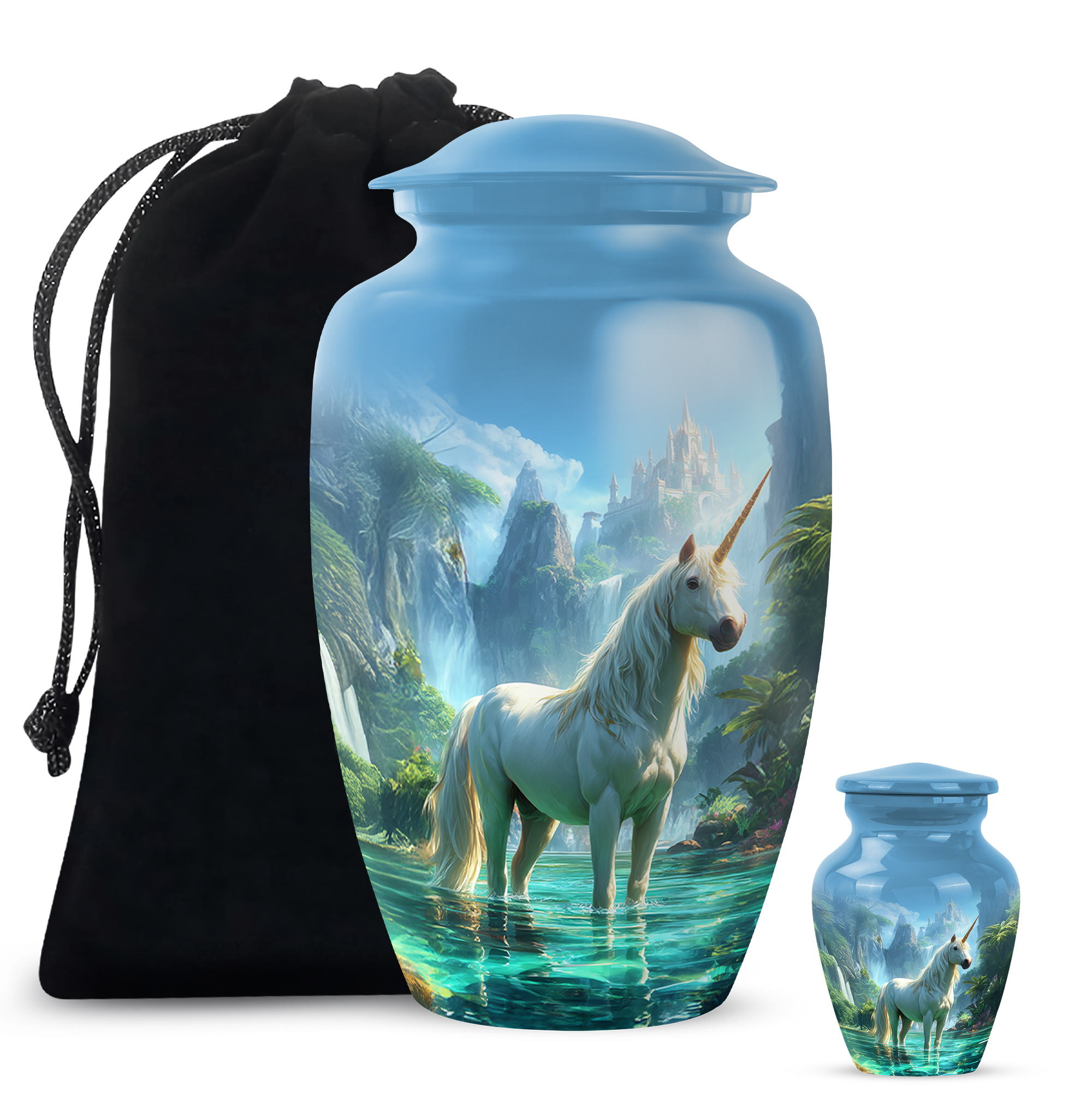 Unicorn Cremation Urn For Mom, Blue Urn For Adult Male, Cloud Large Decorative Urns For Ashes For Women 10-inch, Funeral Burial Urns For Human Ashes Adult Man