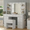 thumbnail image 2 of Yanosaku Vanity Desk with Storage, Lighted Mirror, Adjustable Lighting, Glass Top, Vanity Set with Stool, 2 of 8