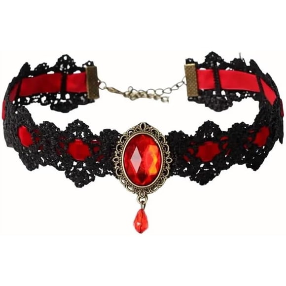 Black Lace Gothic Collar Vampire Collar Pendant Chain Rhinestone Punk Halloween Costume Jewelry