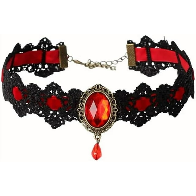Black Lace Gothic Collar Vampire Collar Pendant Chain Rhinestone Punk Halloween Costume Jewelry