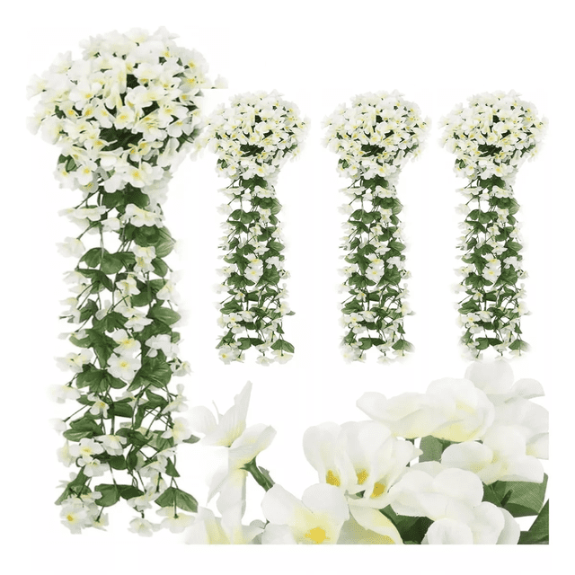 4pcs Flores Artificiales Violeta Decoración Fiesta Bod BLANCO VERDE