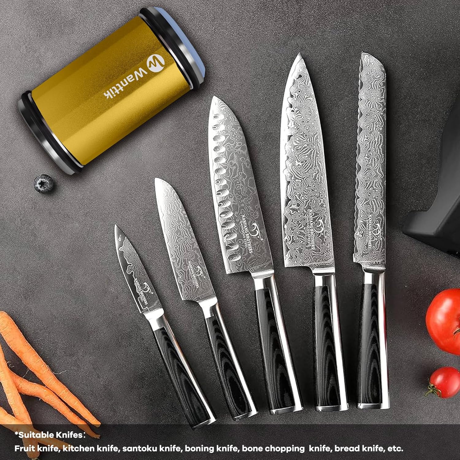 Rolling Knife Sharpener Kit, Upgraded Roller with Leather Strop for Kitchen Knives, 4-Disc Stone Sharpener 15-22 Degree Sharpening, Gold