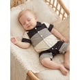 thumbnail image 5 of BemeyourBBs Newborn Baby Boy Summer Clothes Romper One Piece Outfit 0 3 6 12 18 Months Contrast Color Stripes Collar Short Sleeve Button Down Jumpsuit Shorts, 5 of 9