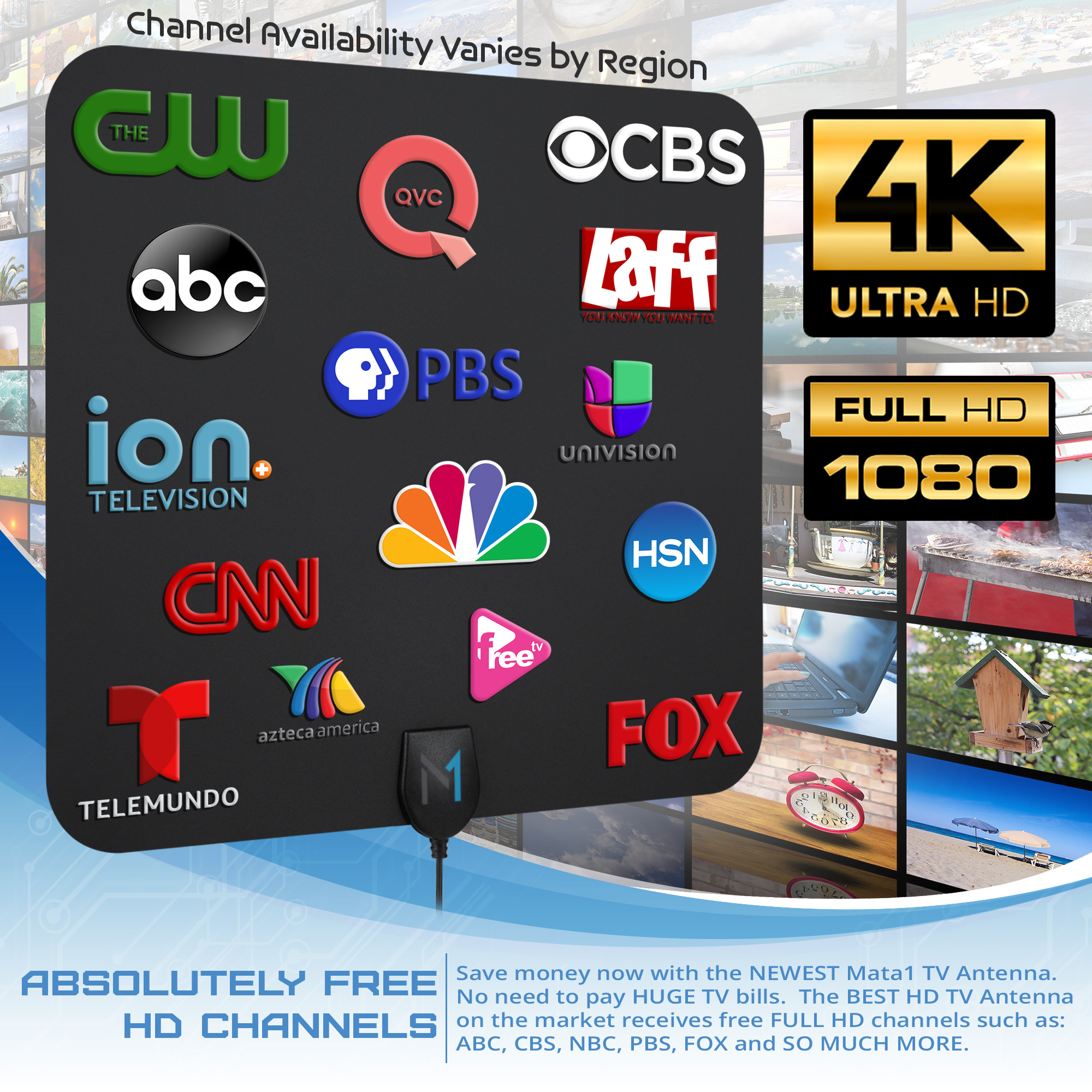 Mata1 330-Mile HDTV Indoor Antenna with Signal Booster photo 2