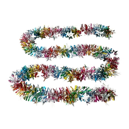 Multicolor Rainbow Tinsel Garland with Jumbo Silver Stars 9 by Way To Celebrate