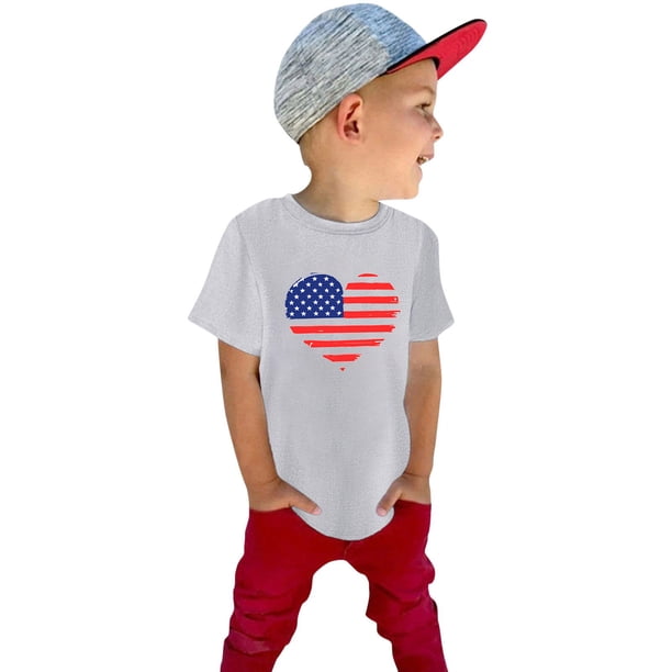 Gibobby Camisa Moda Niños Camiseta de manga corta con estampado de letras del Día de la independencia de verano para niños pequeños y niñas(Gris, 3-4 Años)